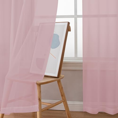 Sheer Curtains 63 Inch Length 2 Panels (Blush Pink / 42"W x 63"L (Pack of 2))