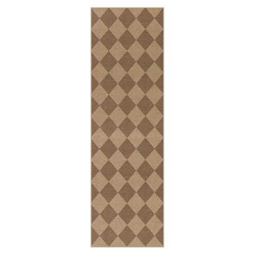 Checkered Easy Jute Kitchen Runner Rug (2'6" x 8' (Runner) / Nature/Checkerboard -2)
