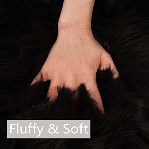Black Faux Sheepskin Runner Rugs 2x6 ft (Black / 2' x 6' (Runner))