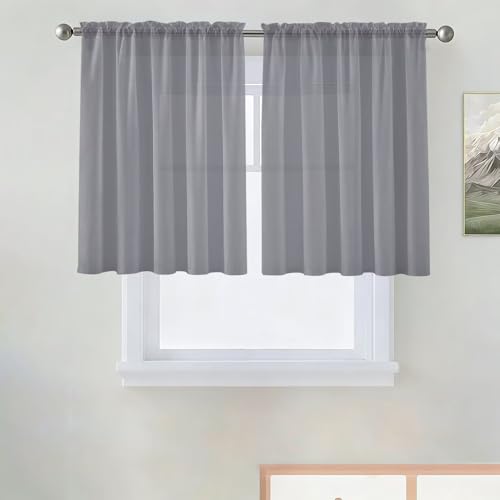 Basic Rod Pocket Sheer Voile Window Curtain Panels Grey 1 Pair 2 Panels 52 Width 36 Inch Long for Kitchen Bedroom Children Living Room Yard（Grey (Grey / 52"W x 36"L (Pack of 2))