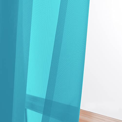 Sheer Curtain 90 Inches Long 2 Panels Set for Living Room Bedroom (Turquoise / 42"W x 90"L (Pack of 2))