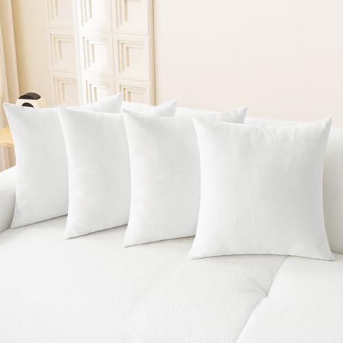 Decorative Couch Throw Pillow Covers 18 X 18 Inches True White (18" x 18" (Pack of 4) / True White)