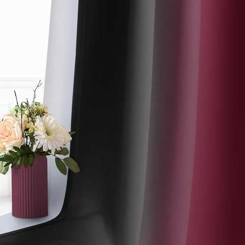 Ombre Burgundy and Black Room Darkening Curtains 84 inch Length (52"W x 84"L (Pack of 2) / Burgundy and Black)