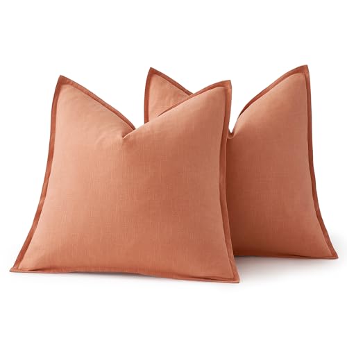 Decorative Linen Euro Sham Pillow Covers 22x22 Inch Coral (Coral / 22" x 22" (Pack of 2))