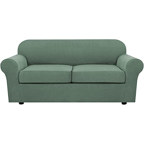 3 Piece Stretch Sofa Covers for 2 Cushion Sofa Couch Covers for Living Room Sofa Slipcovers (Medium-XL / Loden Frost)