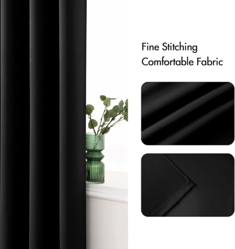 Black Blackout Bedroom Curtains Drapes 96 Inch Long 52"x96" (Black / 52"W x 96"L (Pack of 2))