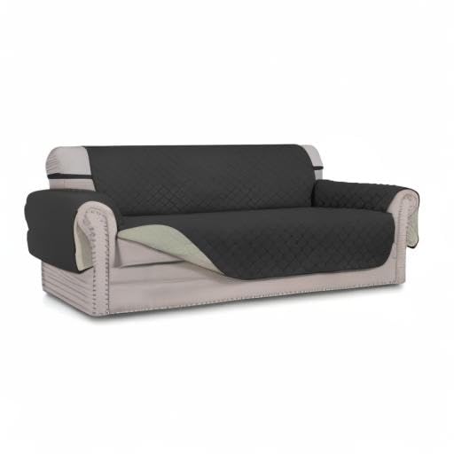 4 Seater Sofa Slipcover Reversible Sofa Cover Water Resistant Couch Cover with Foam Sticks Elastic Straps Furniture Protector for Pets Children Dog Cat (Darkgray/Beige / XX-Large Sofa)