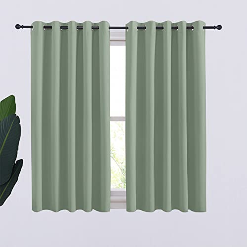 Thermal Insulated Greyish Green Curtains Blackout Draperies (Greyish Green / 70"W x 54"L (Pack of 2))