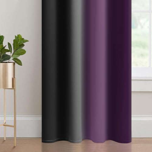 Blackout Ombre Purple and Black Curtains for Bedroom (52"W x 54"L (Pack of 2) / Purple and Black)