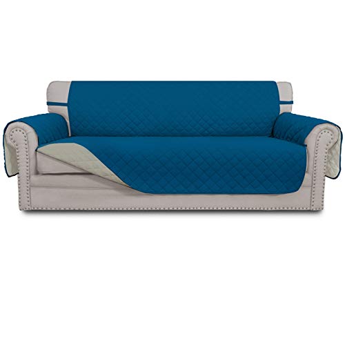 Reversible Couch Cover (Peacockblue/Beige / XX-Large Sofa)