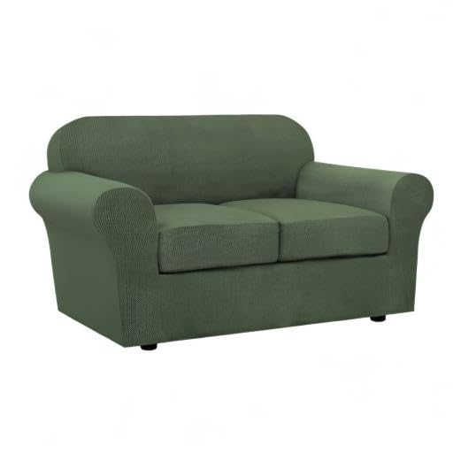3 Piece Stretch Sofa Covers for 2 Cushion Loveseat Couch Covers for Living Room Furniture Cover (Medium / Bronze Green)