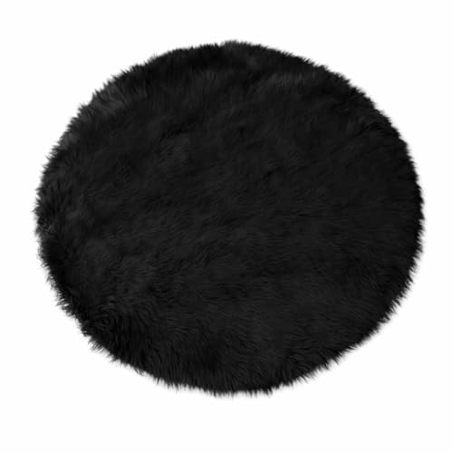 Black Round Rug 4ft Circle Fluffy Fuzzy Furry Rug for Bedroom Living Room Dorm Faux Sheepskin Fur Shaggy (4' (Round) / Black)