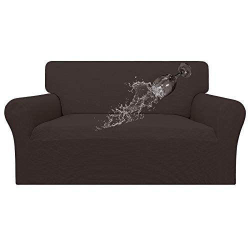 100% Waterproof Loveseat Couch Cover Stretch Jacquard Sofa Cover (Chocolate / Loveseat)