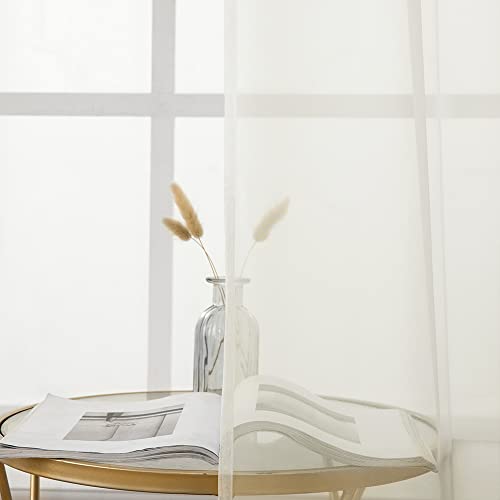 Short Sheer Curtains 30 Inch Length 2 Panels (Ivory / 29"W x 30"L (Pack of 2))
