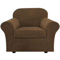 Rich Velvet Stretch 2 Piece Cover Chair Slipcover Sofa Cover Furniture Protector Couch Soft with Elastic Bottom Chair Couch Cover Width Up to 49 Inch (1 Cushion Chair / Bronze Brown)