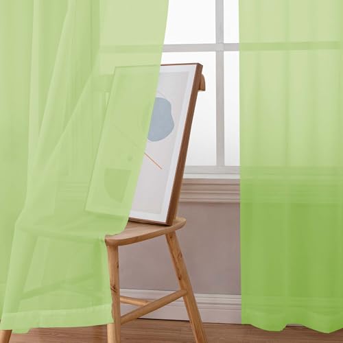 Lime Short Sheer Curtains 45 Inch Length for Small Windows (Lime / 42"W x 45"L (Pack of 2))