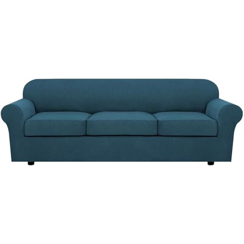 4 Piece Stretch Sofa Covers for 3 Cushion Couch Covers for Living Room Furniture Slipcovers (Large Plus / Deep Teal)
