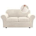Real Velvet Plush 3 Piece Stretch Sofa Covers Couch Covers for 2 Cushion Couch Loveseat Covers Width Up to 72 Inch Feature Thick Soft Stay in Place (2 Cushion Loveseat / Ivory)