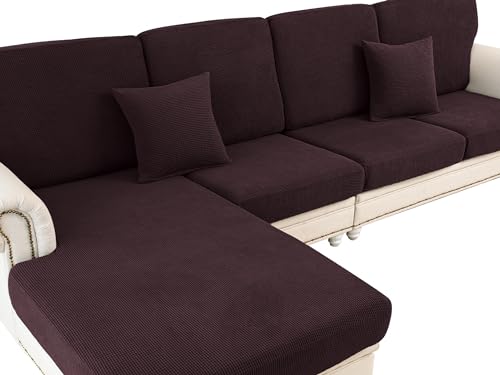 Couch Cushion Cover Chaise Lounge Cover Washable Separate Seat Chaise Couch Cover Stretch Sectional Sofa Slipcover (Brown / Chaise Cover)