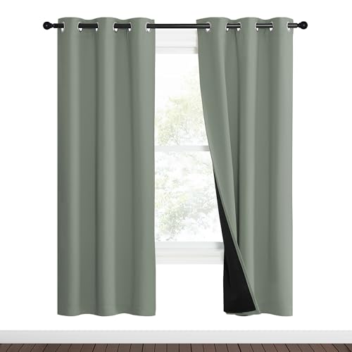 100% Blackout Window Curtain Panels (Greyish Green / 37"W x 70"L (Pack of 2))