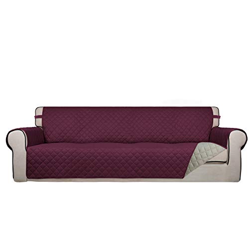 Reversible Quilted Couch Covers for Dogs Sofa Cover 4 Seater 88" (XX-Large / Wine/Beige)