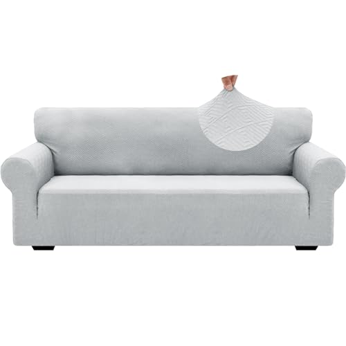 1 Piece Jacquard Couch Covers for 3 Cushion Couch Living Room High Stretch Sofa Cover Pets Dogs Friendly Anti Slip Thickened Slipcovers Furniture Protector (Large (71"-90") / New Pattern Silver Grey)