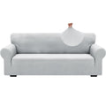 1 Piece Jacquard Couch Covers for 3 Cushion Couch Living Room High Stretch Sofa Cover Pets Dogs Friendly Anti Slip Thickened Slipcovers Furniture Protector (Large (71"-90") / New Pattern Silver Grey)