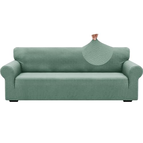 1 Piece Jacquard Couch Covers for 3 Cushion Couch High Stretch Sofa Cover for Pets Dogs Anti Slip Extra Large Sofa Slipcovers Furniture Protector (X-Large (91"-112") / New Pattern Pea Green)