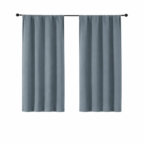 Ava Stone Blue Short Blackout Curtains for Bedroom 45 Inches Long 2 Panels Set (Stone Blue / 40"W x 45"L (Pack of 2))