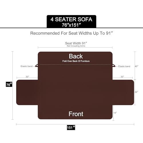 4 Seater Sofa Cover 91''Large Couch Cover (Brown/Brown / 91''sofa Xxl - Xxl Large)