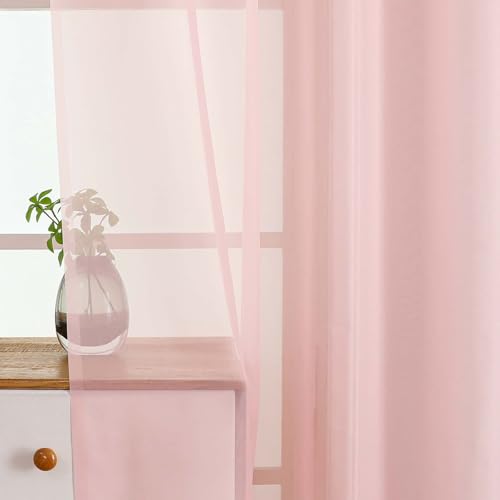Blush Pink Window Sheer Curtains 45 Inches Length (42"W x 45"L (Pack of 2) / Blush Pink)