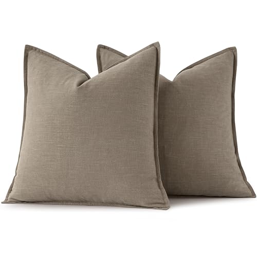 Decorative Linen Euro Sham Pillow Covers 24x24 Inch Tan Taupe (Tan Taupe / 24" x 24" (Pack of 2))