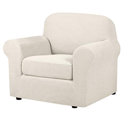 2 Pieces Armchair Cover Chair Slipcovers with Arms Furniture Protector Cover Fit Width Up to 47 Inch (Small / Ivory)