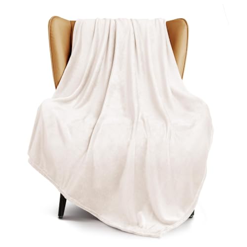Soft Large Fleece Throw Blanket for Couch (Ivory / Throw XL (50" x 70"))