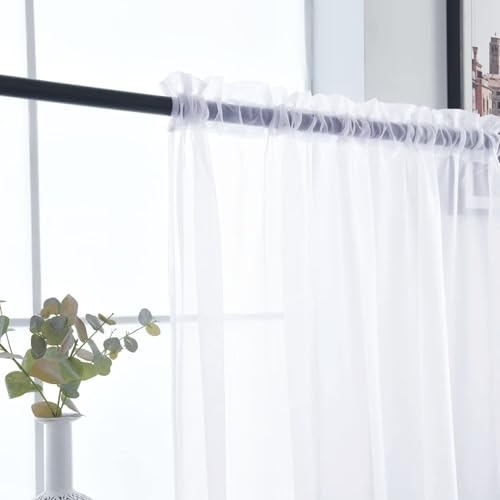 Optical White Sheer Curtains 4 Panels Rod Pocket Semi (Optical White / 52"W x 72"L (Pack of 4))