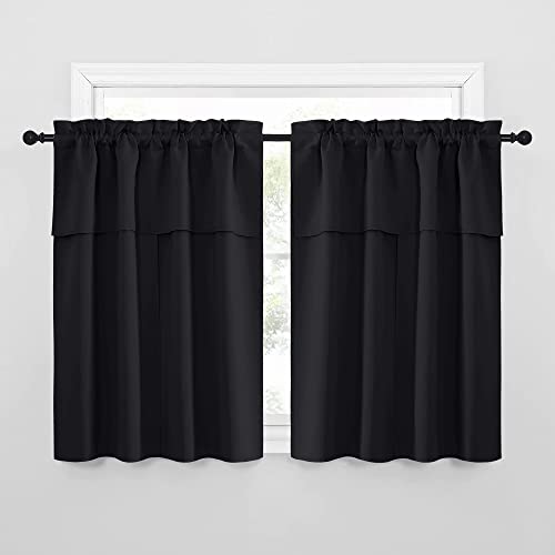 Black Blackout Curtains with Attached Valance (Jet Black / 52"W x 45"L (Pack of 2))