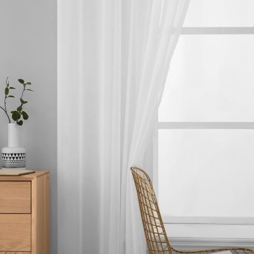 2 Panels White Sheer Curtains for Living Room 54 X 102 Inches (White / 54"W x 102"L (Pack of 2))