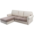 Velvet Stretch Sectional Sofa Covers (Striped Taupe / 2 Seater + Chaise)