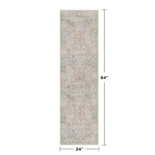 Non Slip Beige Blue Hallway Runner Rug (Beige Blue / 2' x 7' (Runner))
