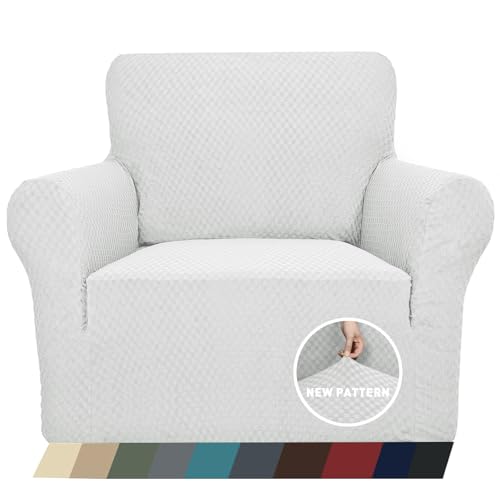 1 Piece Jacquard Chair Slipcovers for Living Room High Stretch Chair Covers with Arms Anti Slip Pets Friendly Couch Sofa Armchair Cover Furniture Protector (Small (31"-46") / White)