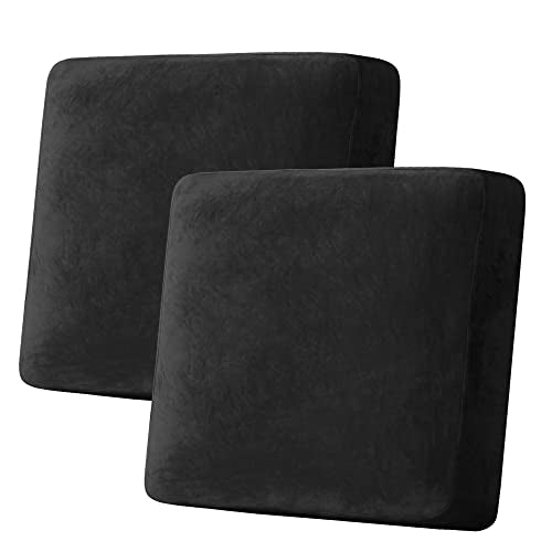 Velvet Stretch Couch Cushion Cover Plush Cushion Slipcover for Chair Loveseat Sofa Cushion Furniture Protector Seat Cushion Sofa Cover (Black / 2 Cushion Sofa)