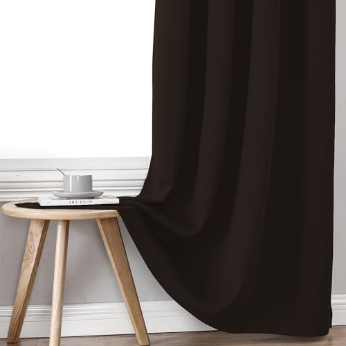 100% Blackout Curtains for Bedroom 45 Inches Long 2 Panels Set (42"W x 45"L (Pack of 2) / Brown)