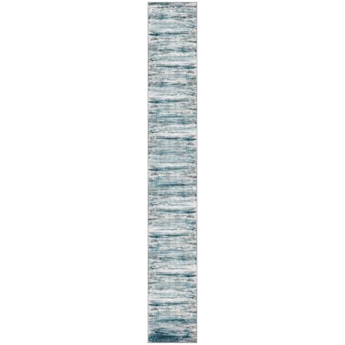 Modern Abstract Hallway Runner Rug (Blue / 2'8" x 18' (Runner))