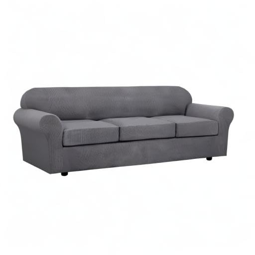4 Piece Stretch Sofa Covers for 3 Cushion Couch Covers for Living Room Furniture Slipcovers (X-Large / Grey)