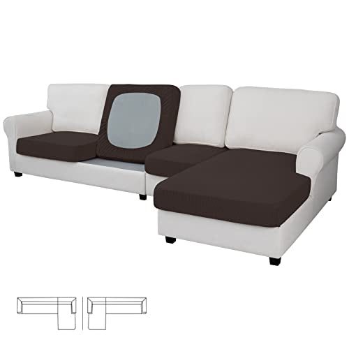 Stretch 4 Pieces Couch Cushion Covers for Sectional Sofa L Shape (3 Seater + 1 Chaise / Chocolate)