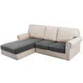 Velvet Stretch Sectional Couch Covers (Striped Grey / 2 Seater + Chaise)