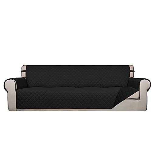 Reversible Quilted Couch Covers for Dogs Sofa Cover 4 Seater 88" (XX-Large / Black/Black)