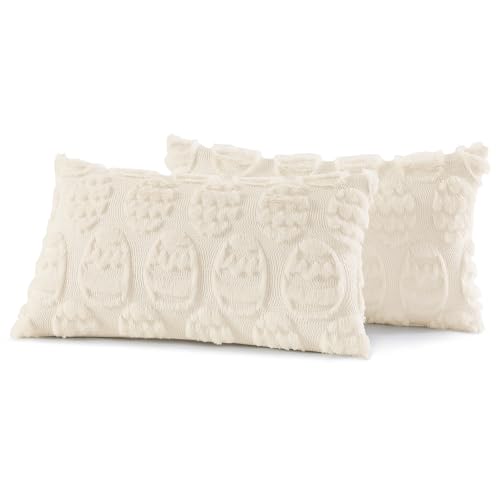 Cream White Faux Fur Egg Throw Pillow Covers 12x20 Set of 2 (20" x 12" (Pack of 2) / Eggs Cream White)