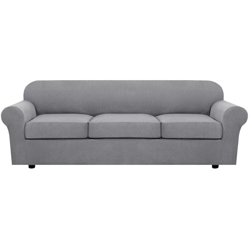 4 Piece Stretch Sofa Covers for 3 Cushion Couch Covers for Living Room Furniture Slipcovers (Large Plus / Dove)