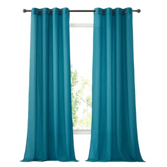 Semi Sheer Curtains Flax Linen Texture (52"W x 96"L (Pack of 2) / Peacock Green)